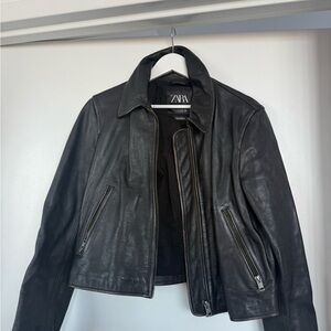 Zara Black Genuine Leather Outerwear